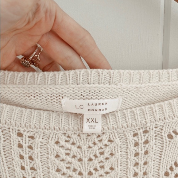 Lauren Conrad Eyelet Lace Knit Ruffles Crochet Short Sleeve Sweater Neutral XXL - Picture 11 of 13